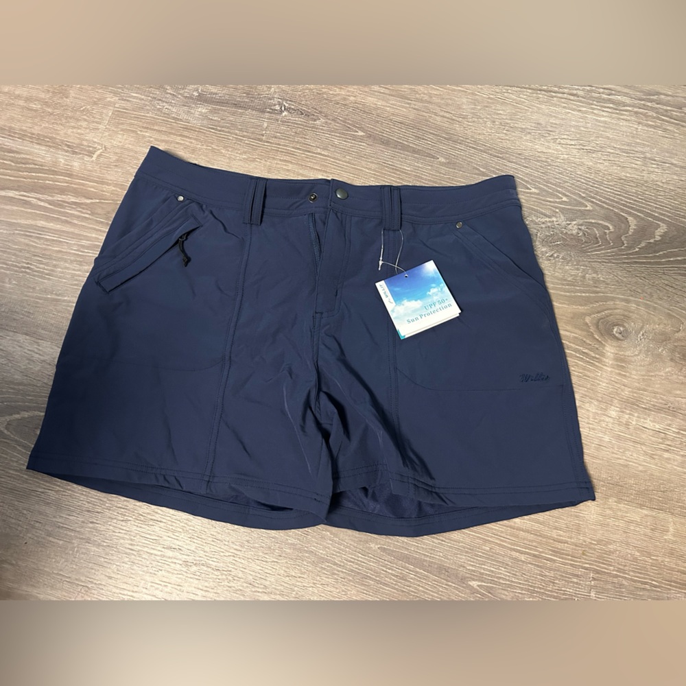 Navy athletic shorts size 12 but runs small (true to a 10) 4” length